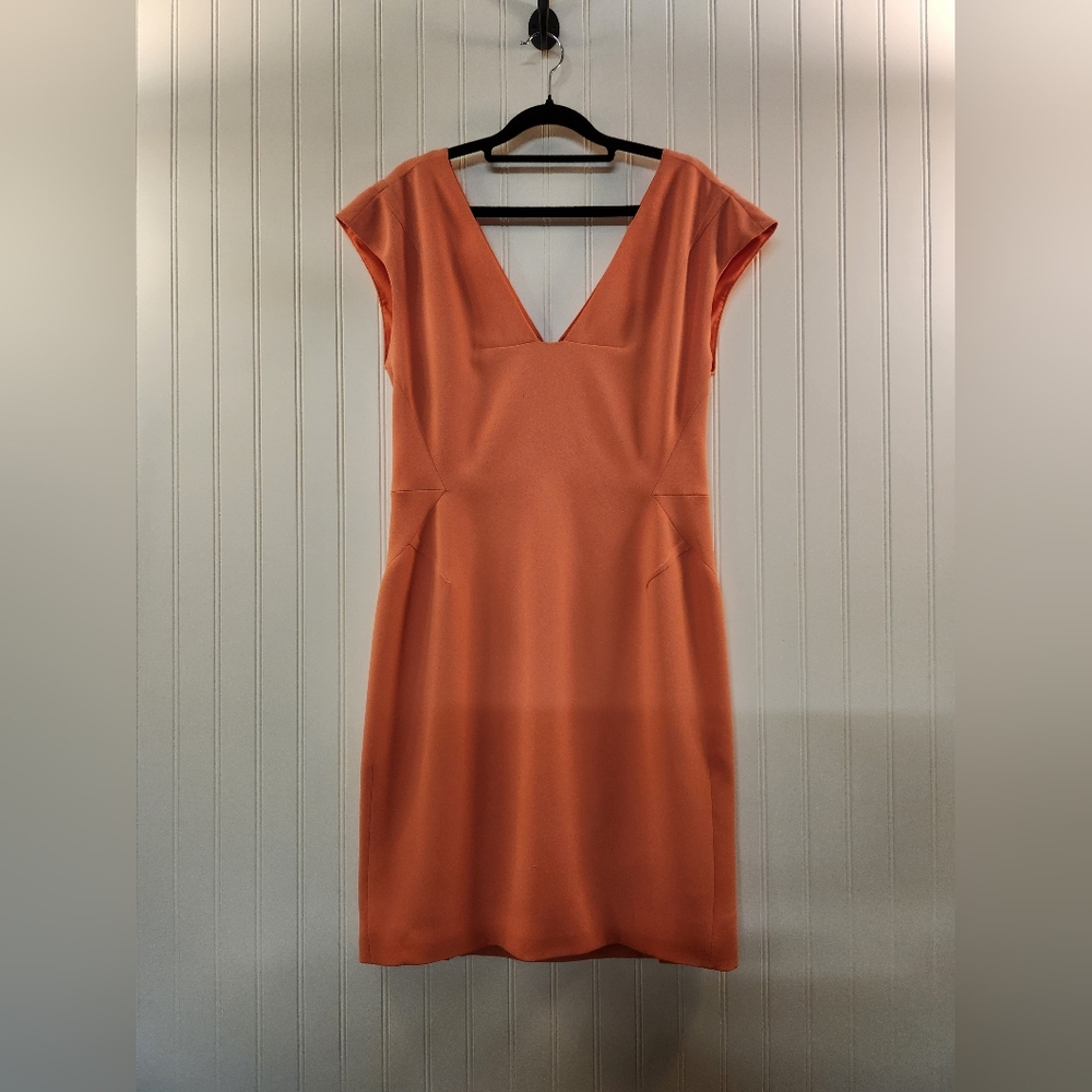 Rachel Roy Women's Peach Color V Neck & Back Fitted Pencil Dress Size 8 Career